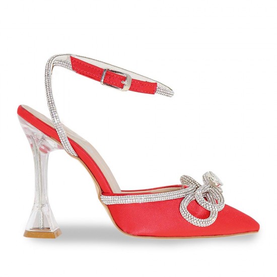 Çizgi 9702 Saten Taşlı Topuklu Kadın Ayakkabı