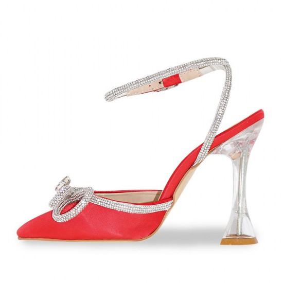 Çizgi 9702 Saten Taşlı Topuklu Kadın Ayakkabı